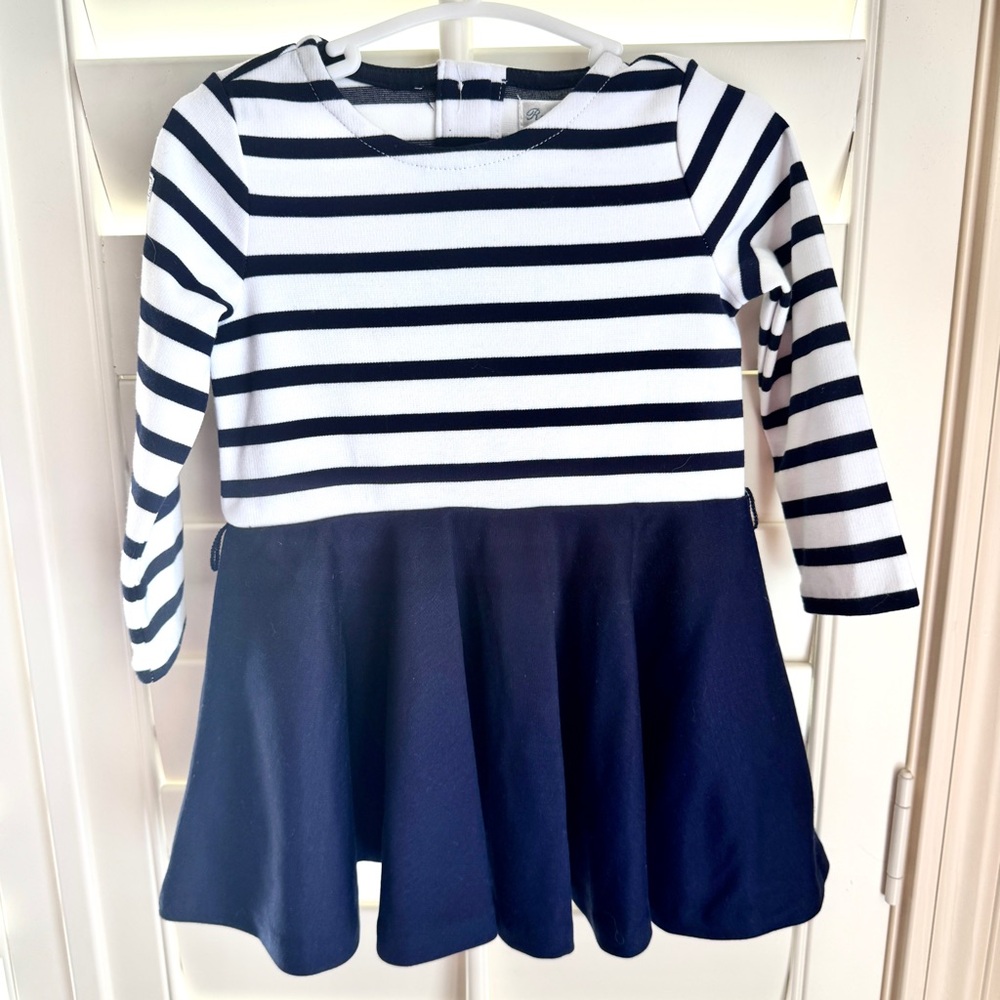 Ralph Lauren Nautical Striped Dress Navy White 9M Long Sleeve Preppy Fit & Flare